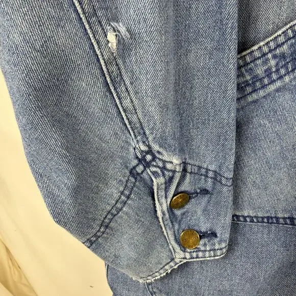 Vintage Perry Ellis Blue Denim Button Up Denim Chore Jacket #1243 Size LARGE - Picture 4 of 7